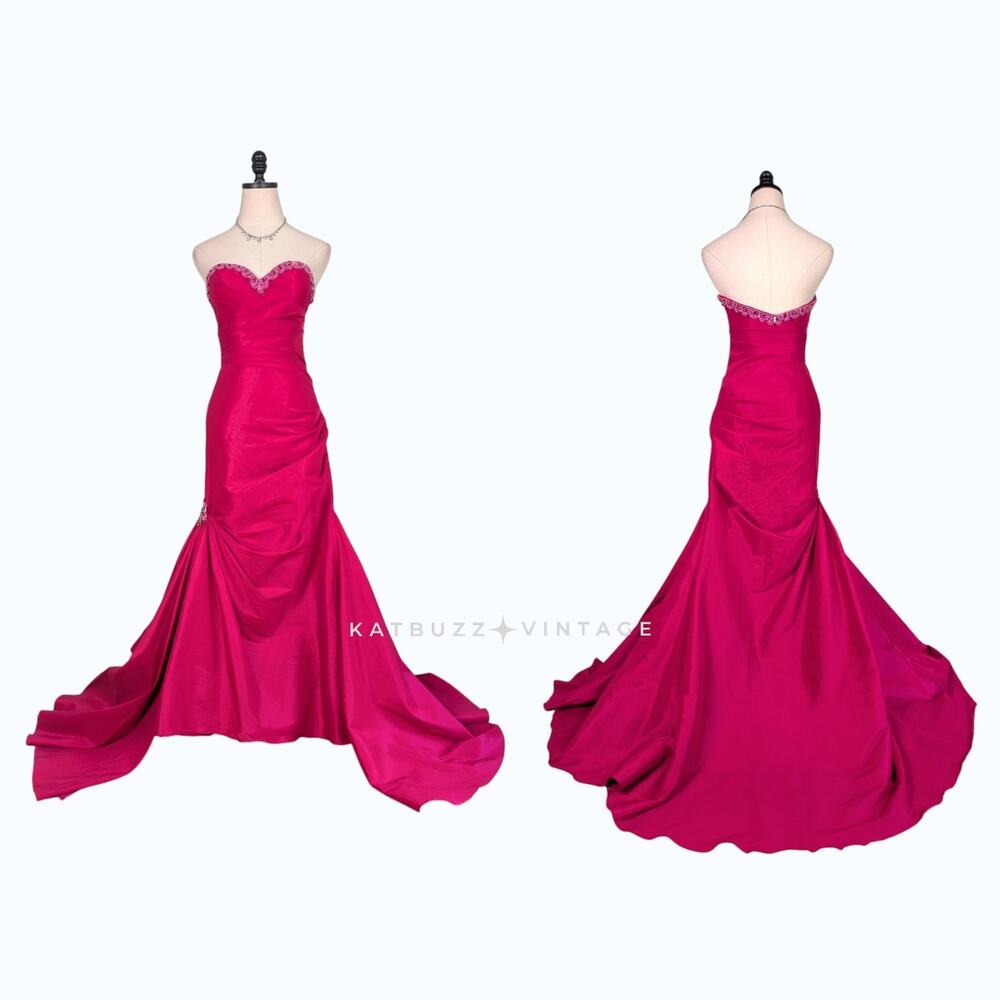 Vintage Prom Dress Maxi Gown 0 Pink Glam Mermaid Y2K Strapless Tony Bowls Bead